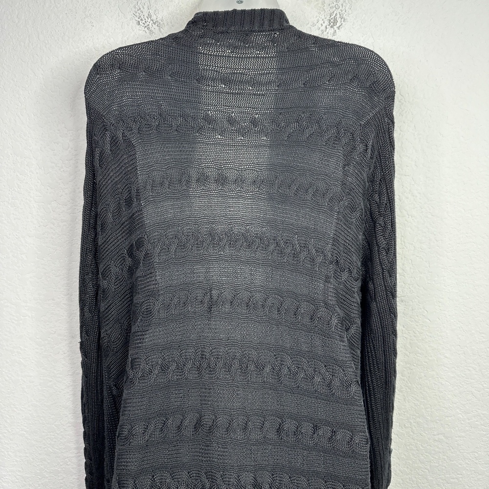 Lauren Ralph Lauren Cardigan Women L Black Cable Knit Cottagecore Boho Fisherman - Picture 7 of 11